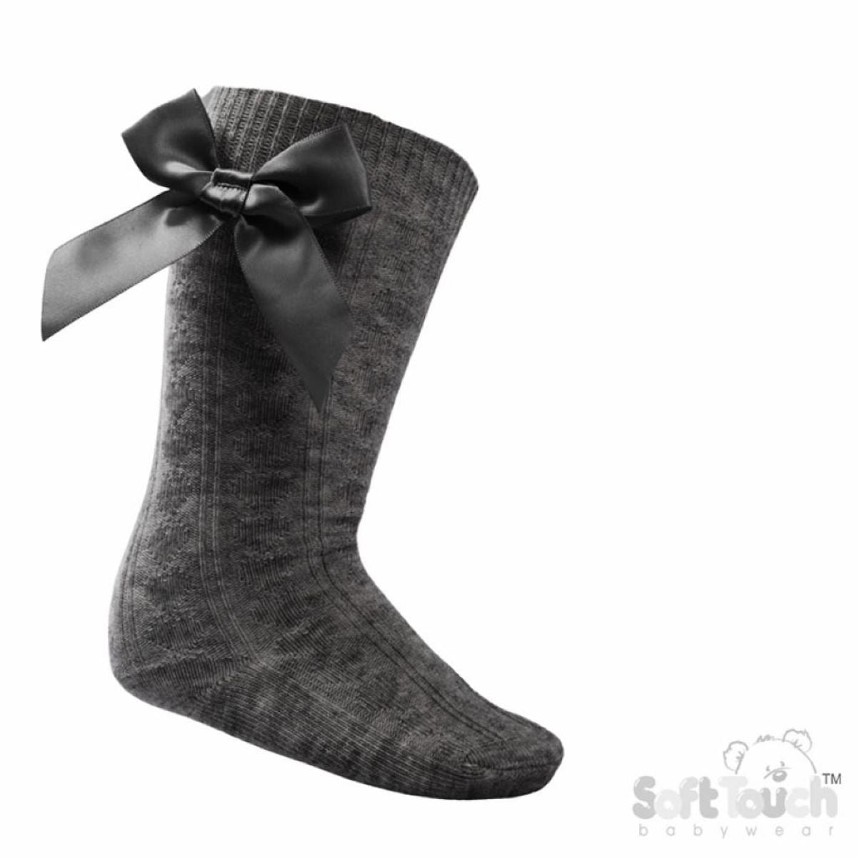 Charcoal Grey Knee High Bow Socks, BONBONS BOUTIQUES LTD