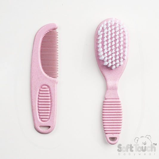 Speckled Pink Natural Bristles Deluxe Brush & Comb Set