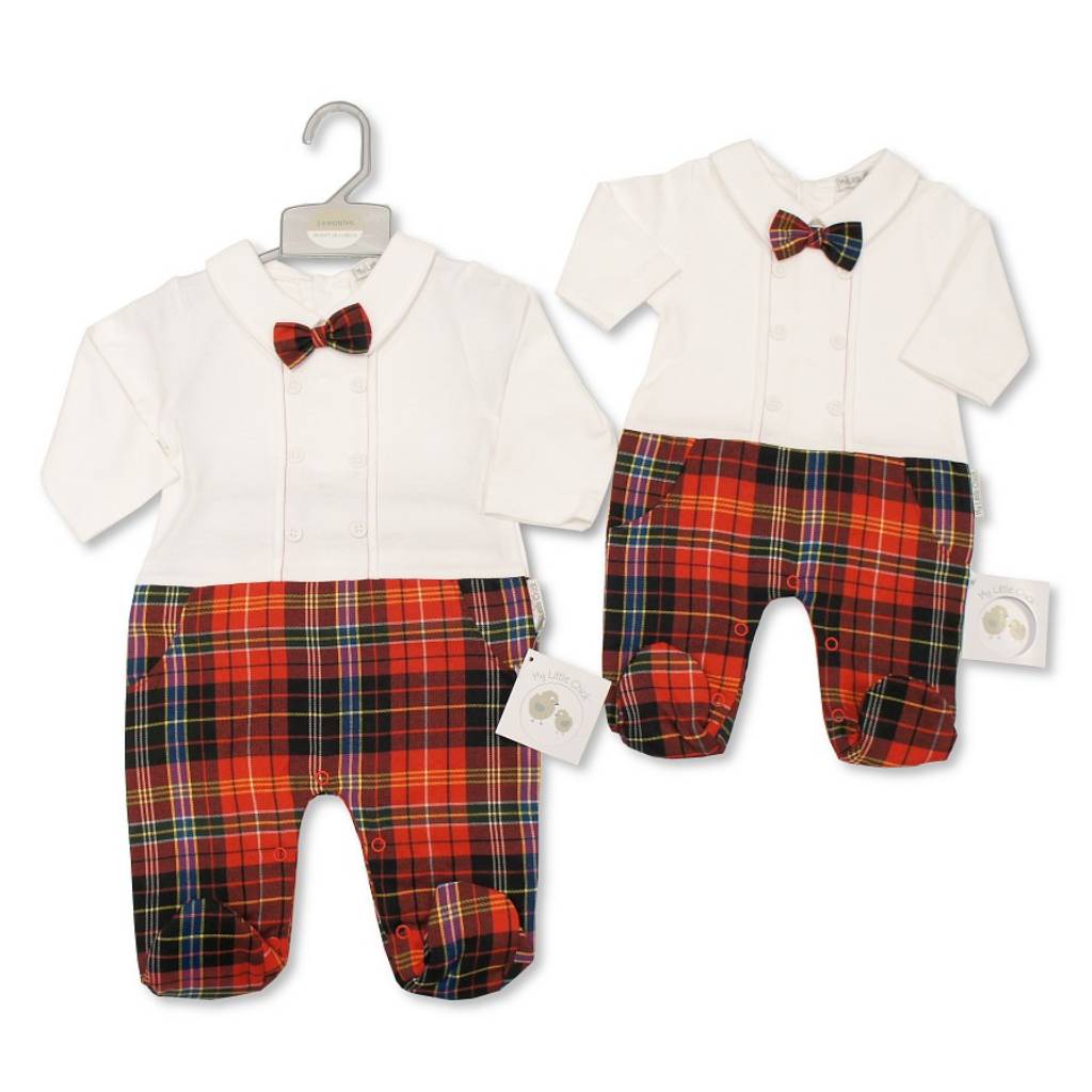 Red Tartan Bow Tie Christmas Romper