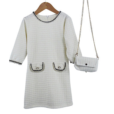 White Tweed Dress & Bag Set
