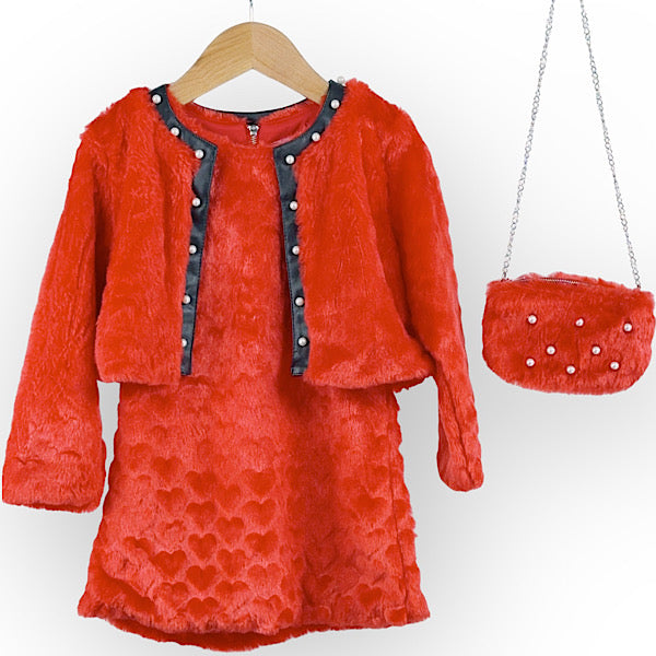 Fluffy dress three-piece  set