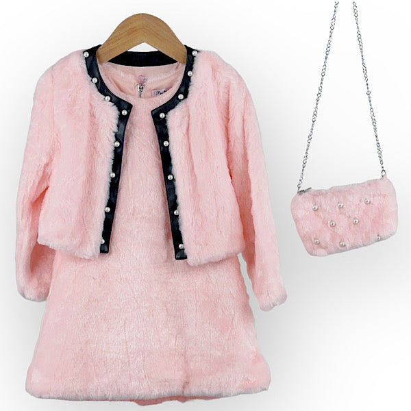 Fluffy dress three-piece  set