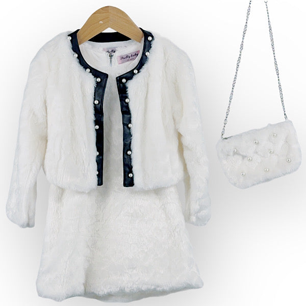 Fluffy dress three-piece  set