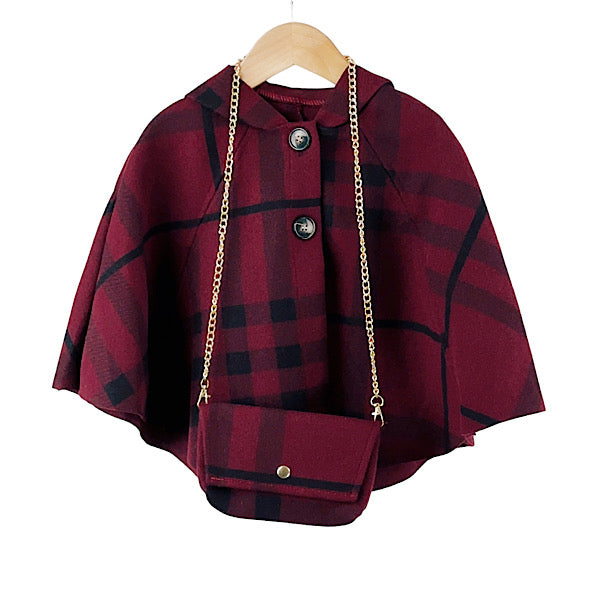 Plaid Hooded Cape & Bag