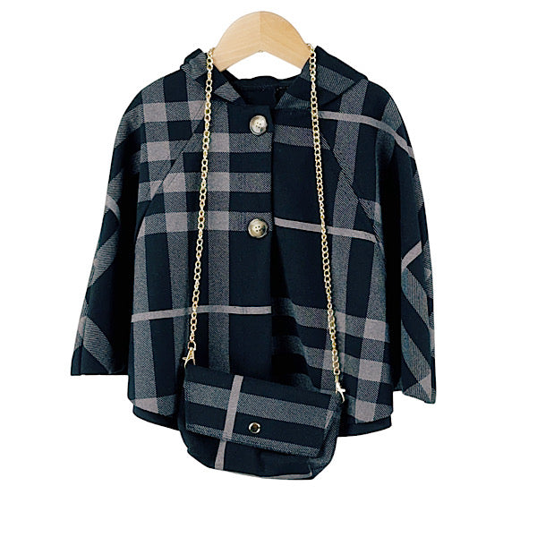 Plaid Hooded Cape & Bag
