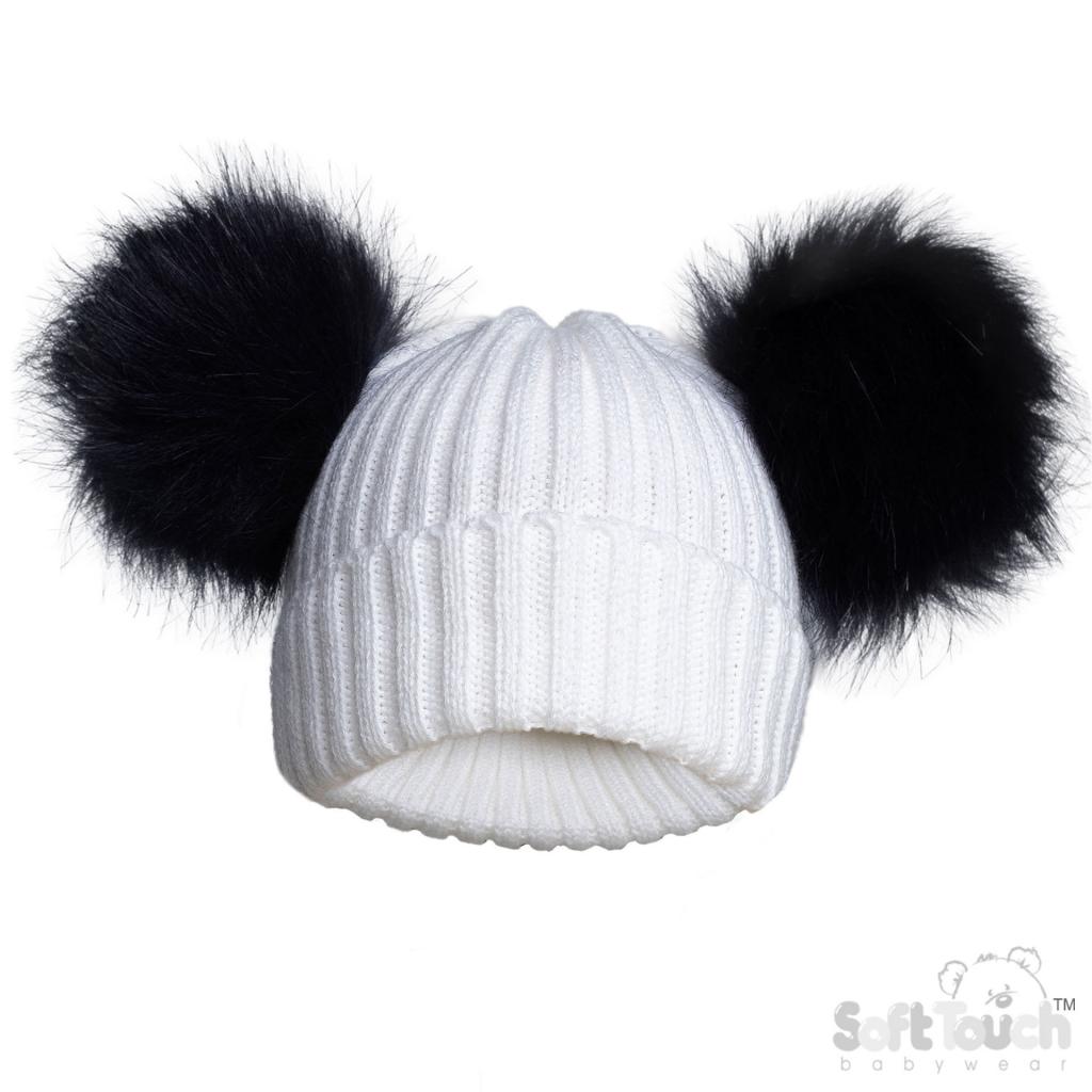 Navy/White Double Pompom Hat