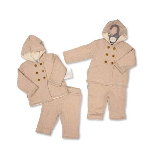 Beige 2PC Coat Outfit Set