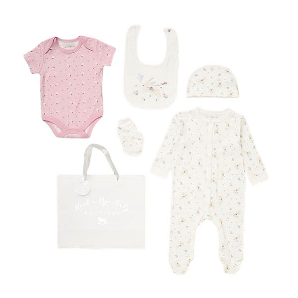 Ivory/Pink Floral 5PC Layette Set