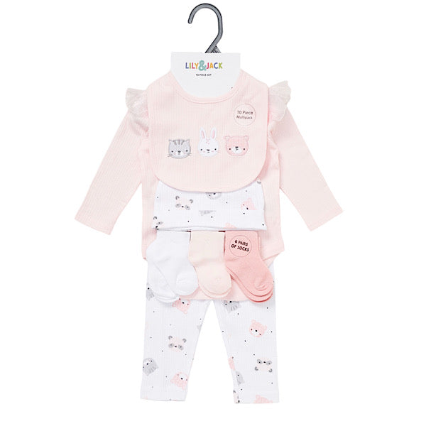 Ivory/Peach Kitty Motif 10PC Layette Set