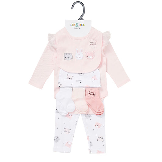 Ivory/Peach Kitty Motif 10PC Layette Set