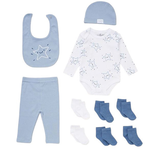 Ivory/Blue Star 10PC Layette Set
