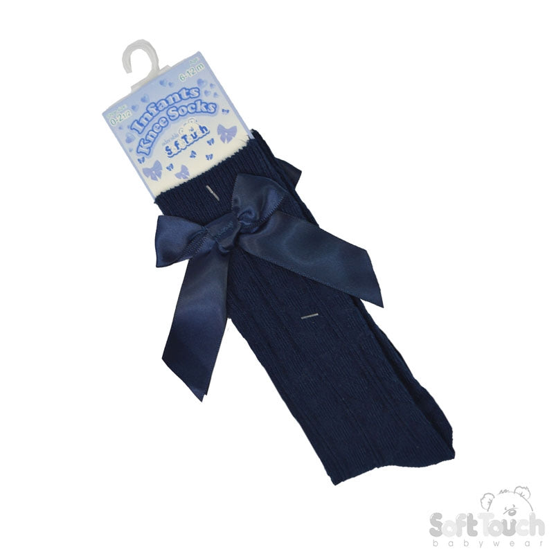 Navy Blue Knee High Bow Socks