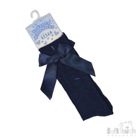 Navy Blue Knee High Bow Socks
