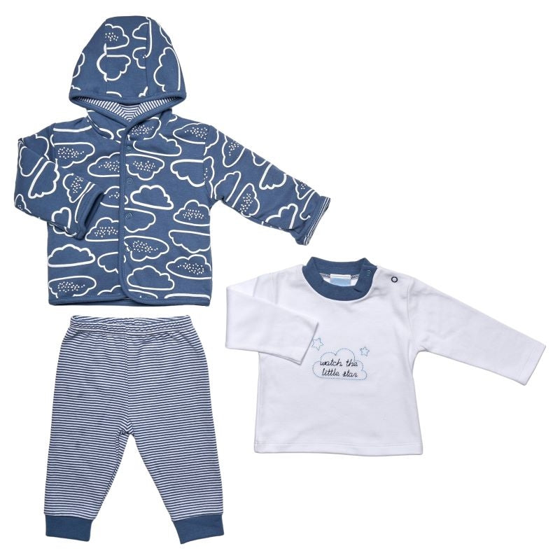 Navy & White Cloud 3PC Layette Set