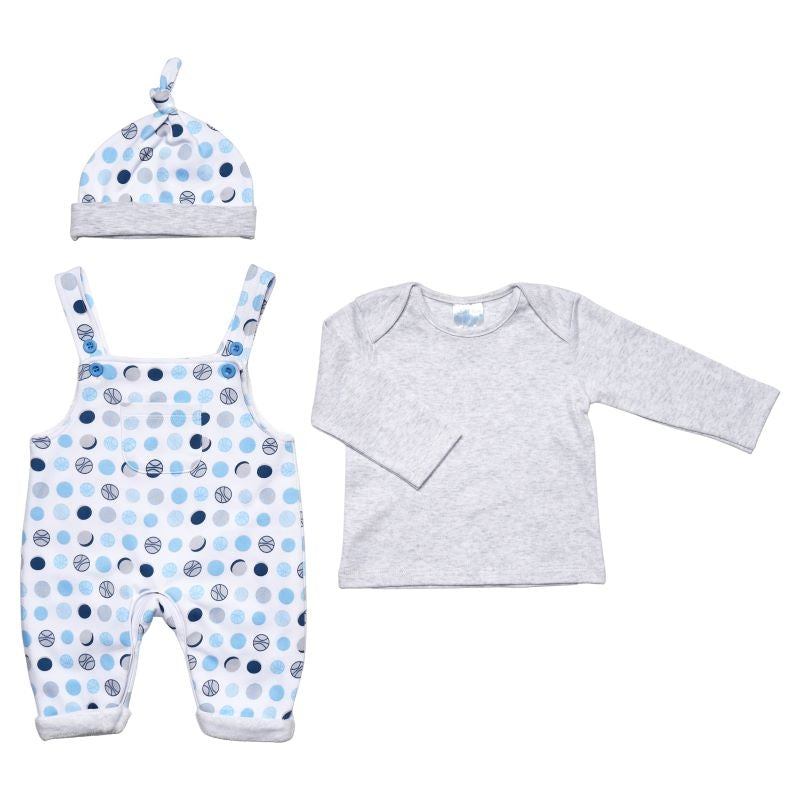 B/Blue Circle Print 3PC Layette Set