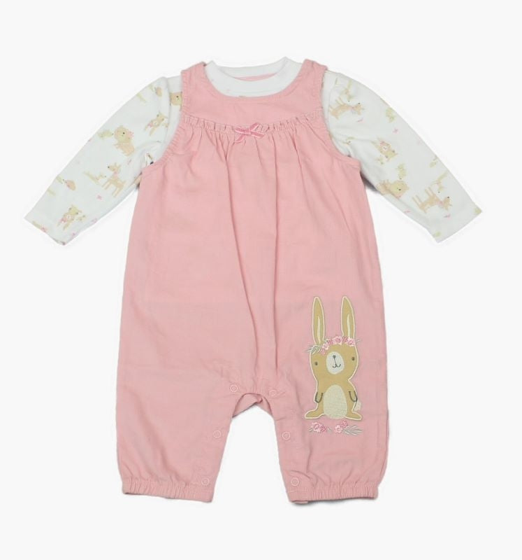 B/Pink Bunny Pinafore Romper Set