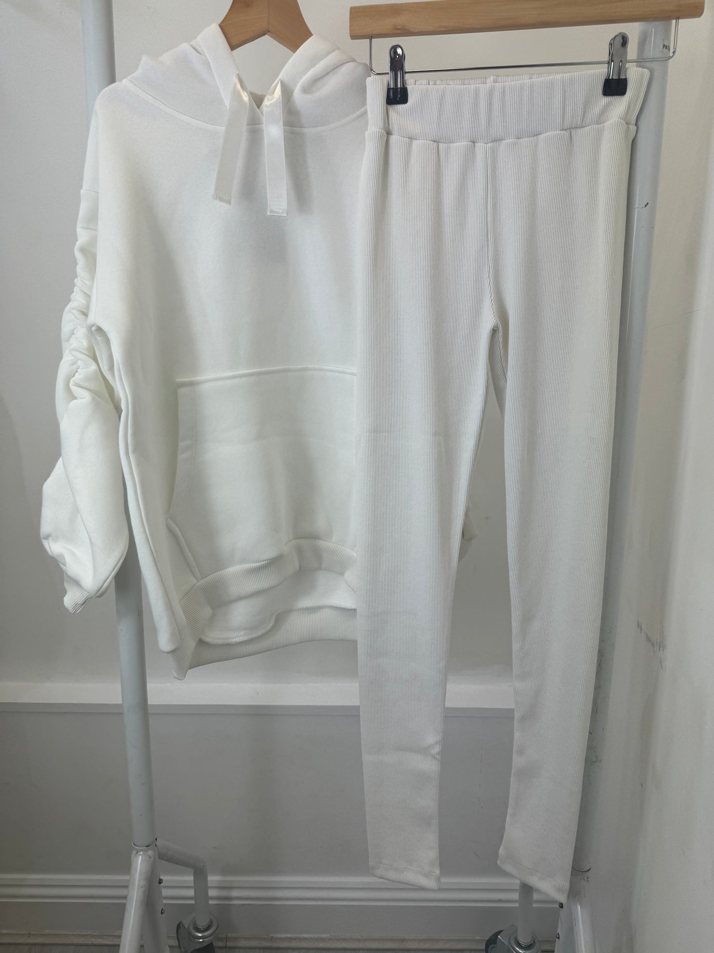 Ruched sleeve hoodie and leggings set