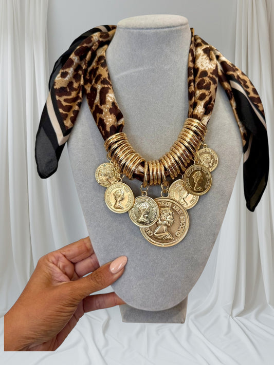 Leopard print scarf necklace