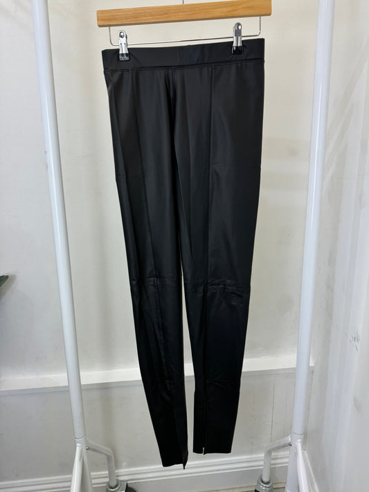 black leather trousers with front split