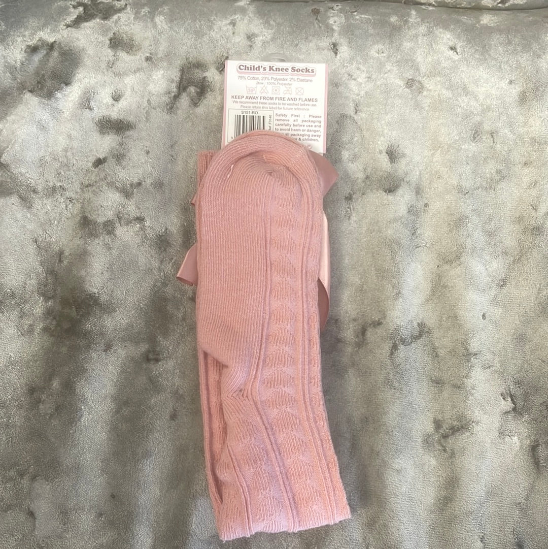 rose gold knee-length bow socks