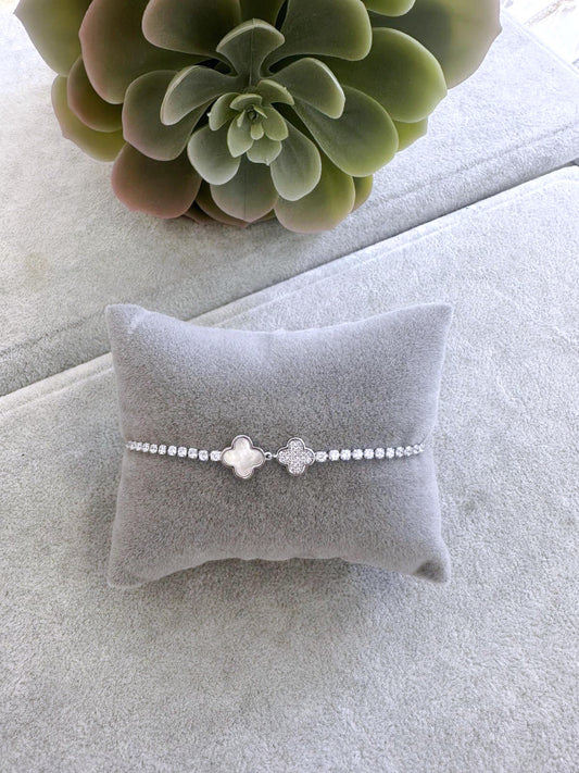 Diamond iridescent clover pair bracelet
