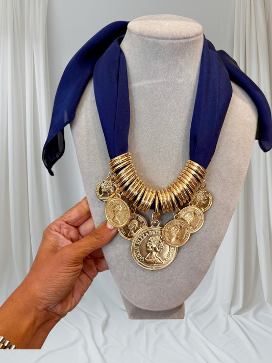 Navy scarf necklace 