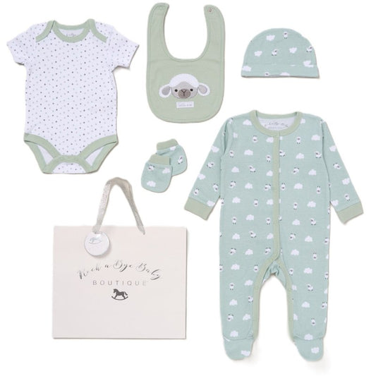 BABY UNISEX SHEEP 6 PIECE MESH BAG GIFT SET
