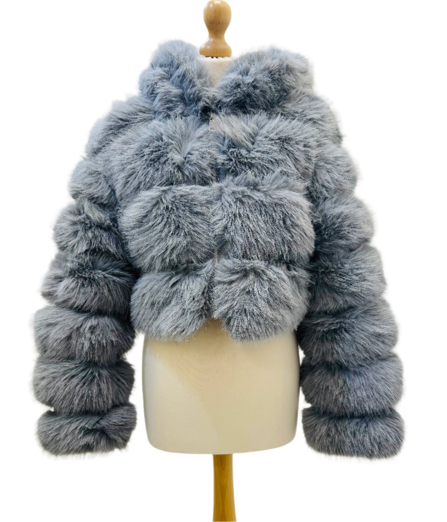 ANGEL-HOODED FAUX FUR JACKET GREY