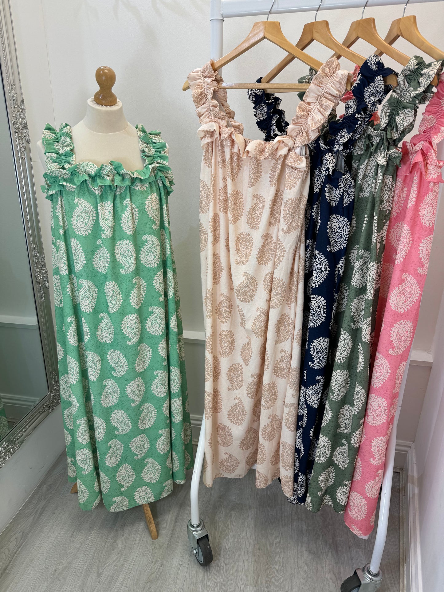 Ruched strap ruffle dress