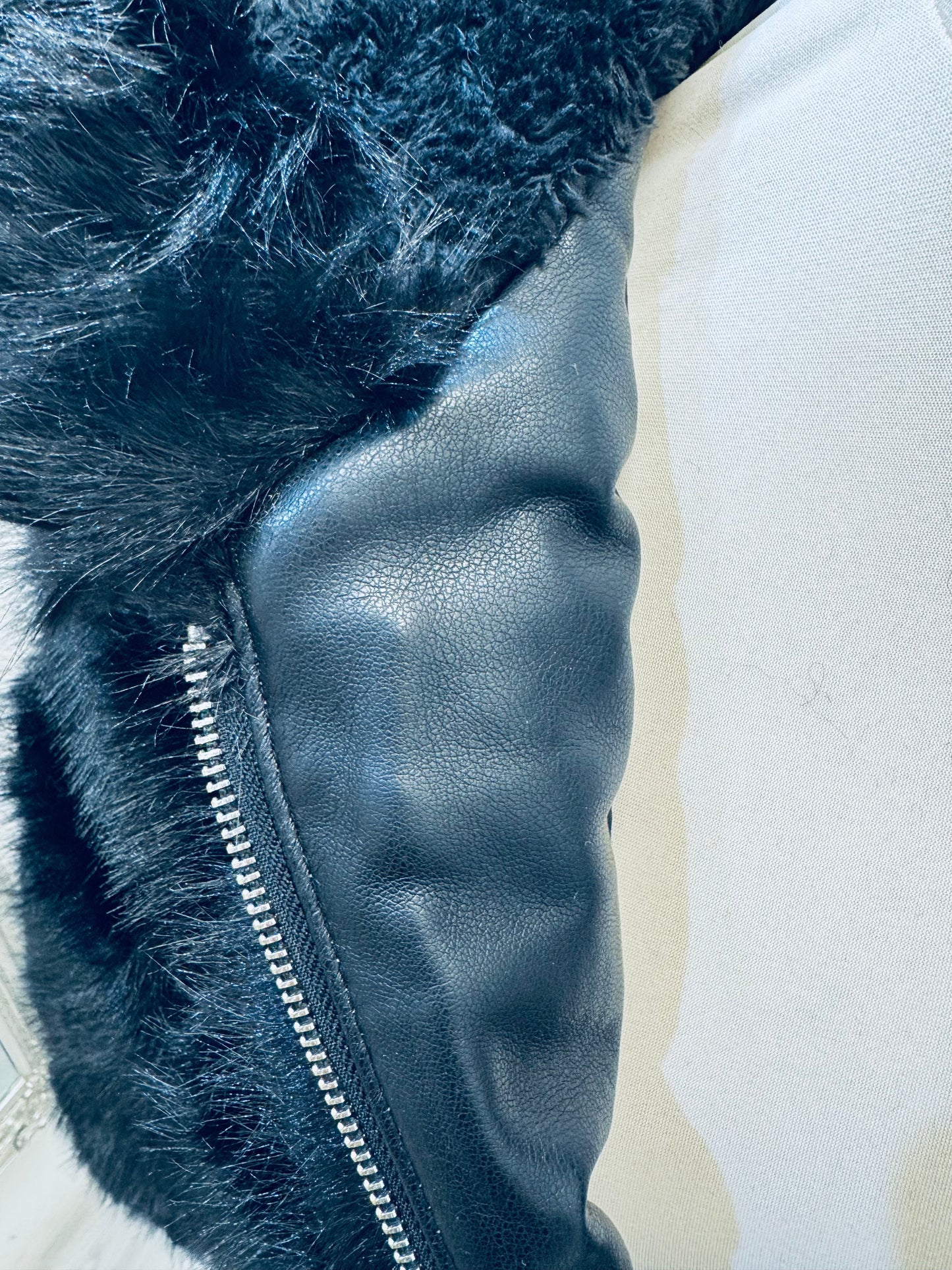 ANGEL-HOODED FAUX FUR JACKET- BLACK