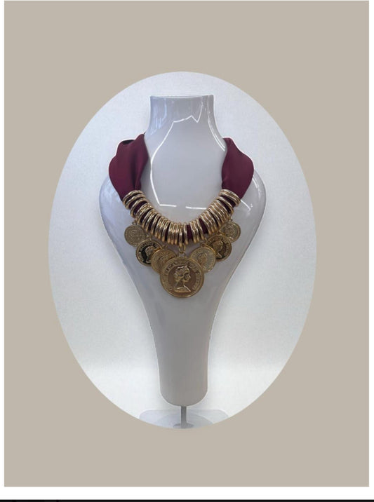 Red wine scarf necklace