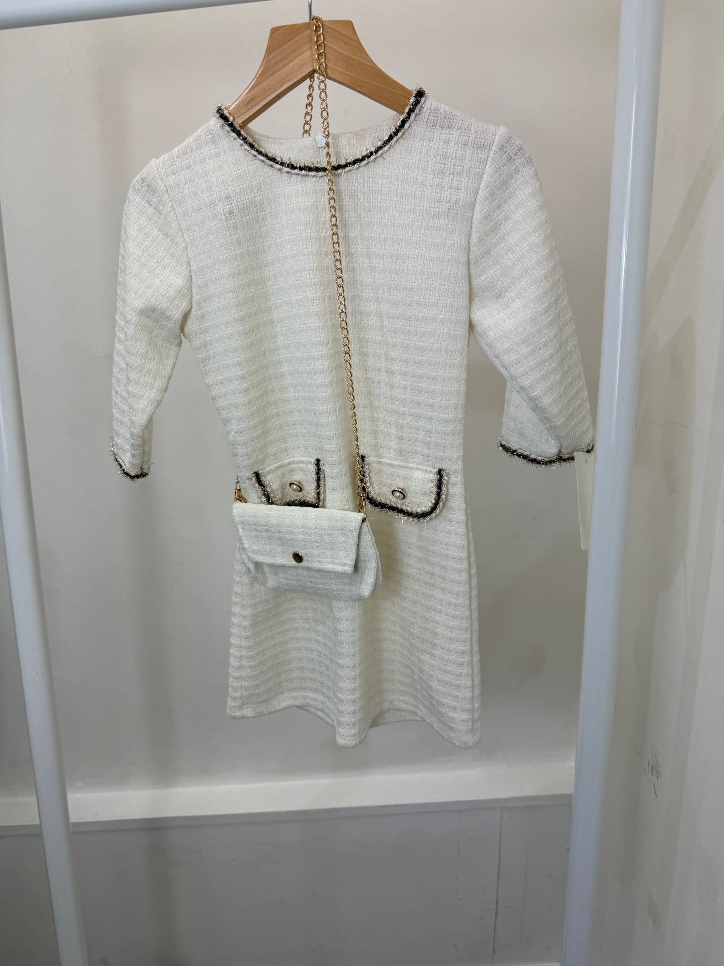 White Tweed Dress & Bag Set
