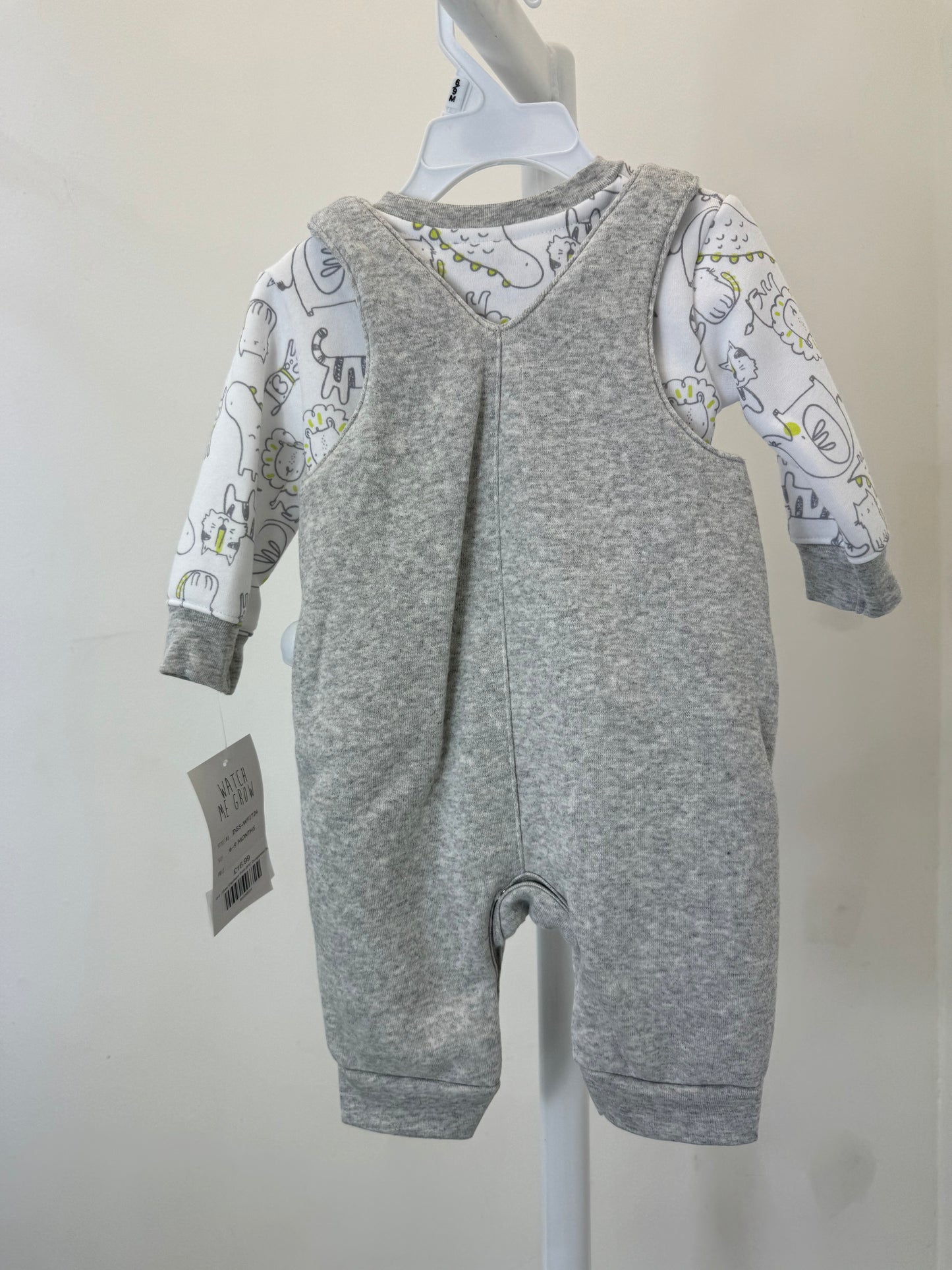 Grey Elephant Print 2PC Dungarees Set