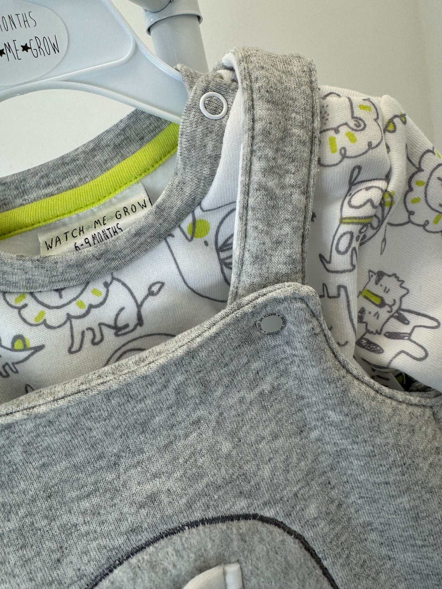 Grey Elephant Print 2PC Dungarees Set