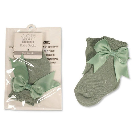 Nursery Time Sage Green Bow Ankle Socks