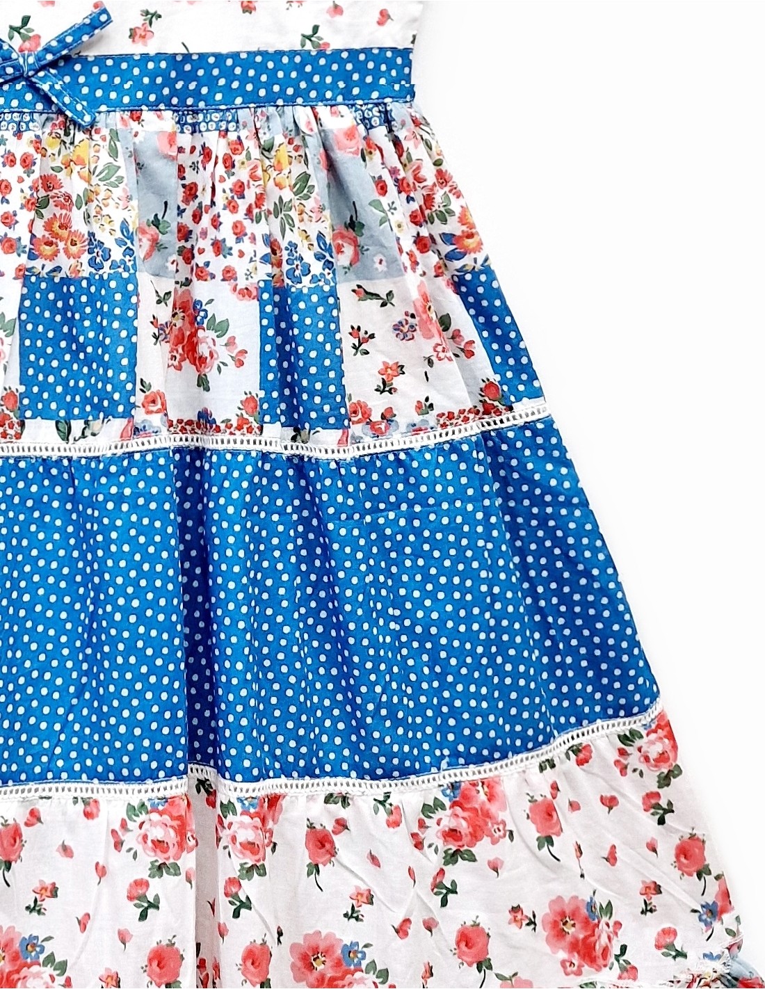 Floral & Patchwork Print Girls Tiered Dress