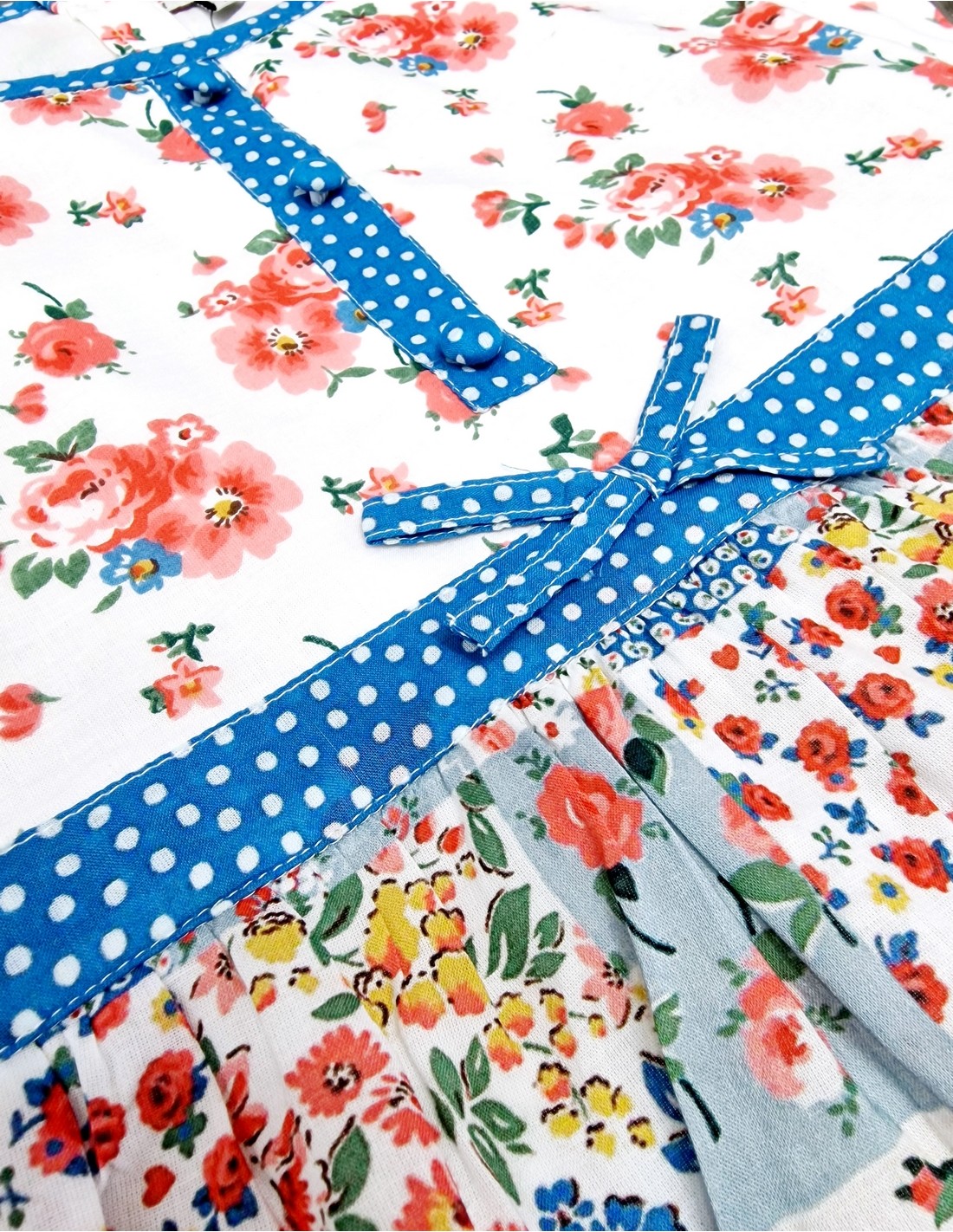 Floral & Patchwork Print Girls Tiered Dress
