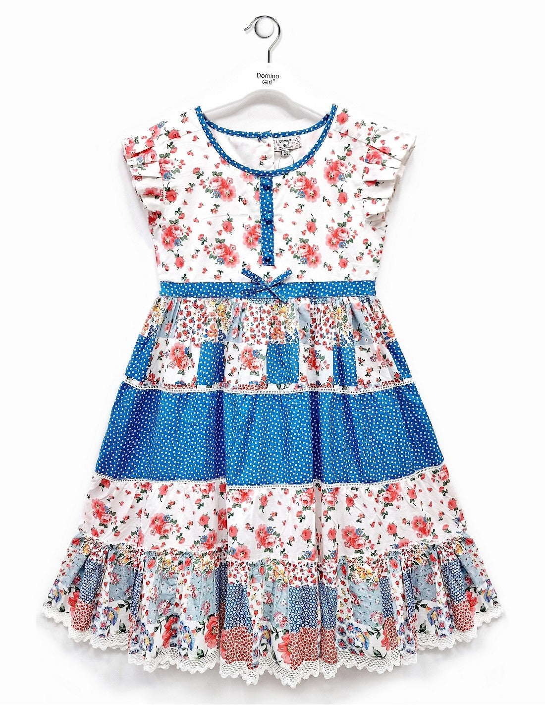 Floral & Patchwork Print Girls Tiered Dress