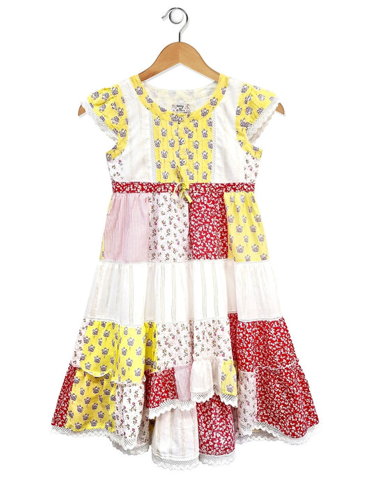 Lurex Stripe High Low Tiered Girls Dress