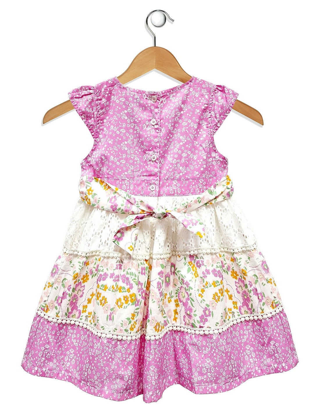 Toddlers Pink Floral Print Tier Dress