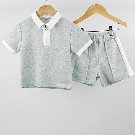 Mint & White Zip Shirt & Shorts Set