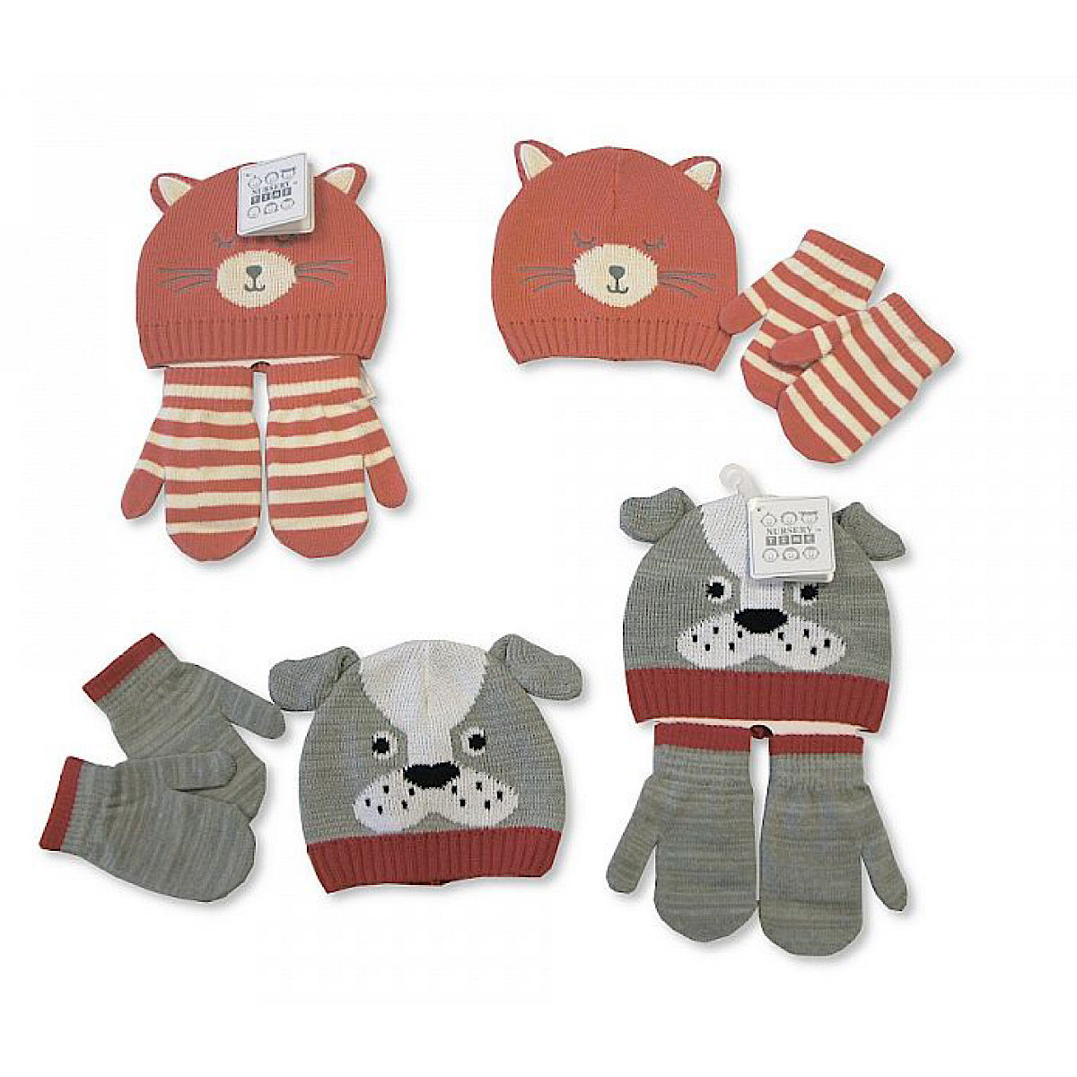 Animal Knitted Hats & Mittens Set