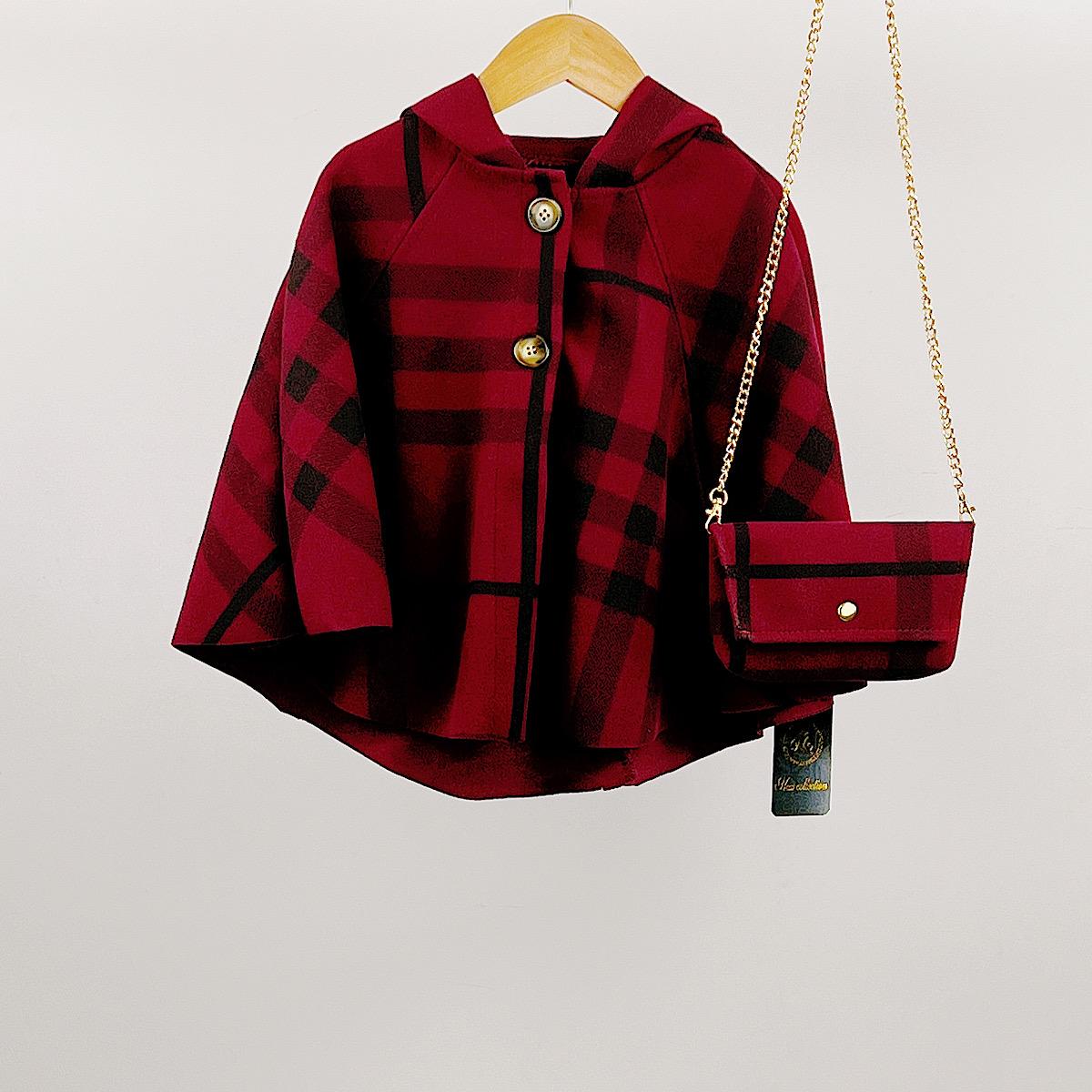 Plaid Hooded Cape & Bag