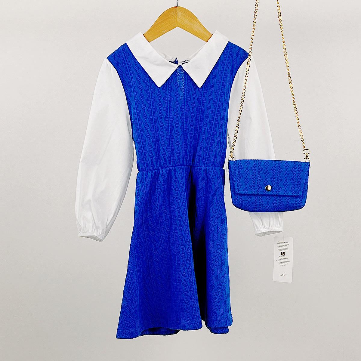 2-in-1 Faux Shirt Pinafore Dress & Bag