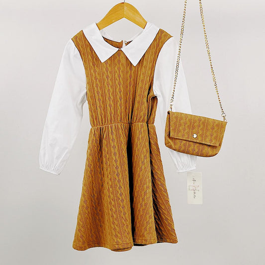 2-in-1 Faux Shirt Pinafore Dress & Bag