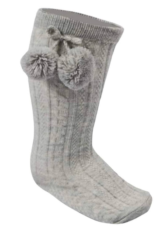 Grey Pom Pom Socks