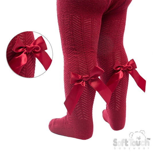 red Knit Bow Tights NB-4-5