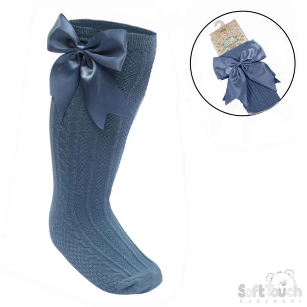 BLUE Knee High Bow Socks