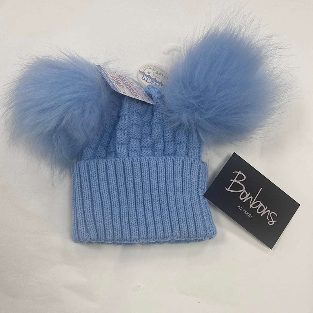 Blue double pom-pom hat