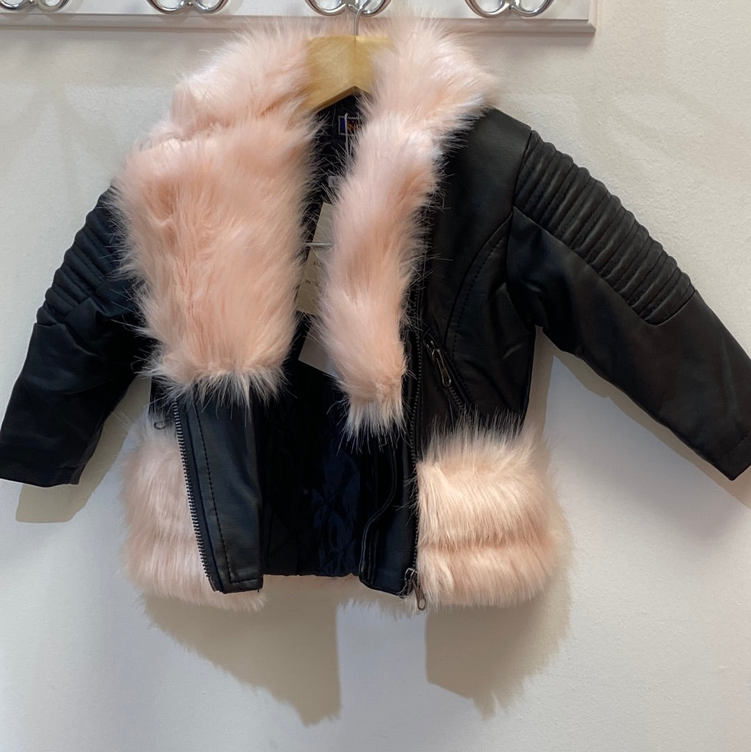 Kids Drew Leather Jacket with Fur Trim